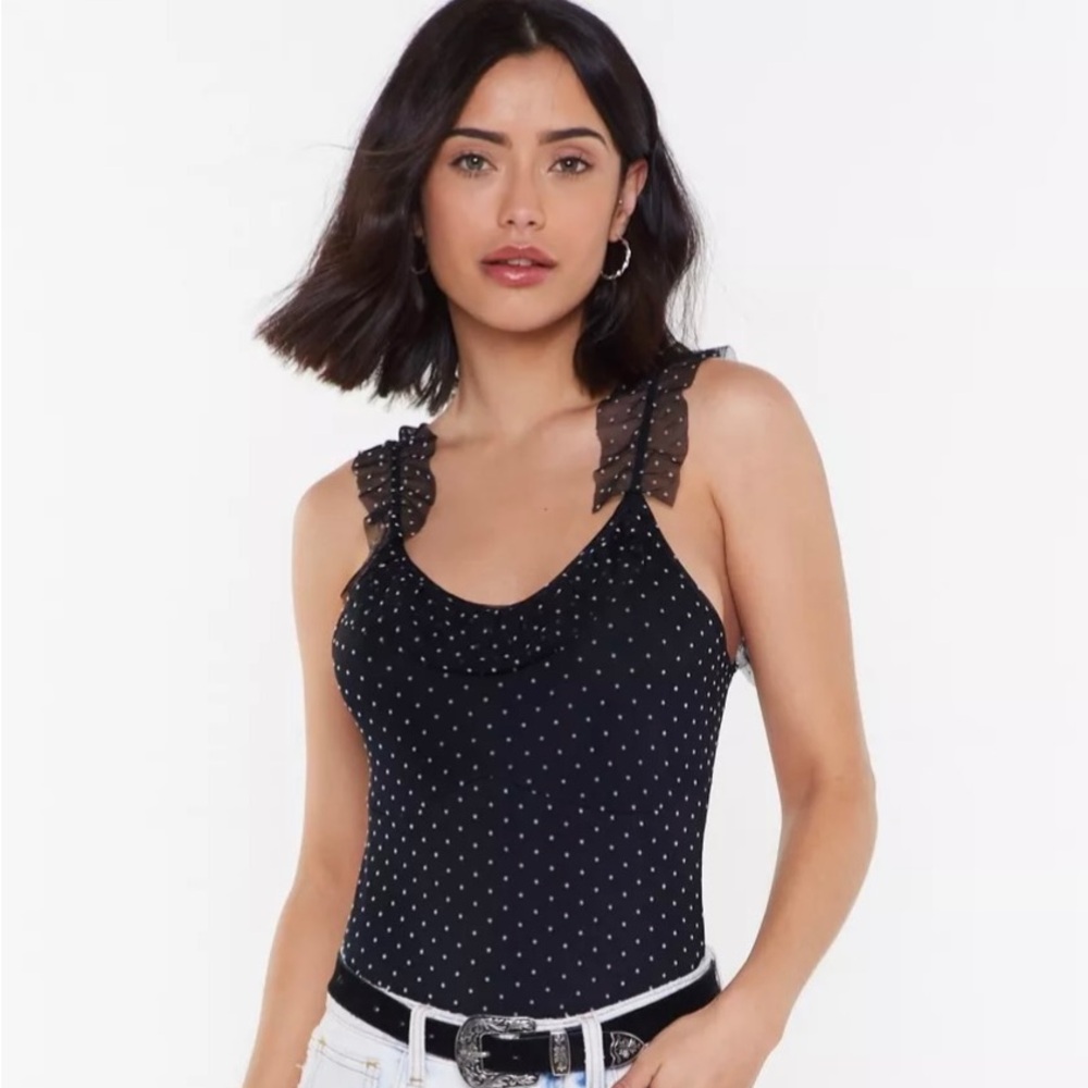 Nasty Gal Wardrobe Re-Mesh Pending Polka Dot Bodysuit